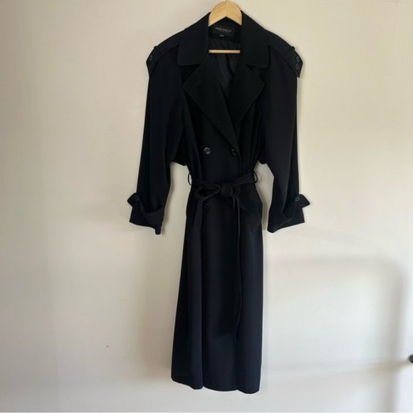 Vintage Jackets & Blazers - VINTAGE Fennelli Navy Long Belted Trench Coat Size 13/14
